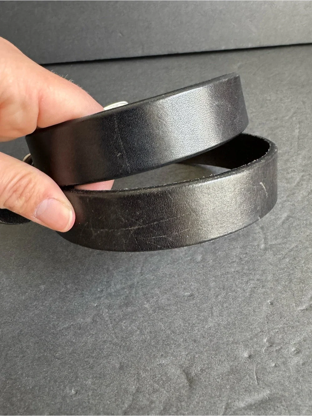 Vintage Eddie Bauer Black Leather Belt Silver Distressed Unisex Womens Medium